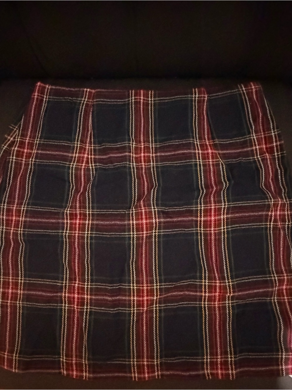 Cupshe Navy Plaid Mini Skirt with Red and Cream Stripes